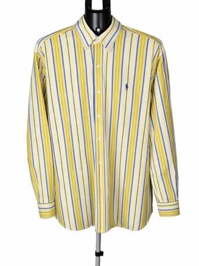 Polo Ralph Lauren Blake Shirt Mens M Yellow Striped Button Down 2-Ply Cotton